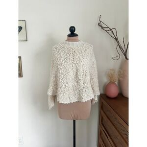 Vintage Hand Knit Popcorn Cape Poncho Sweater